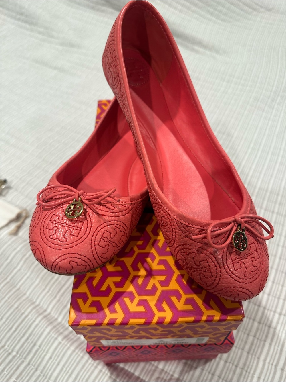 Tory Burch Coral Quilted Logo Ballet Flats